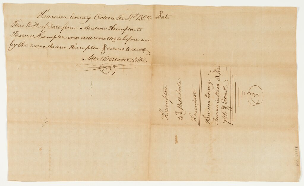 Andrew Hampton bill of sale to Thomas Hampton, 1802 October 4, verso - Hampton, Andrew