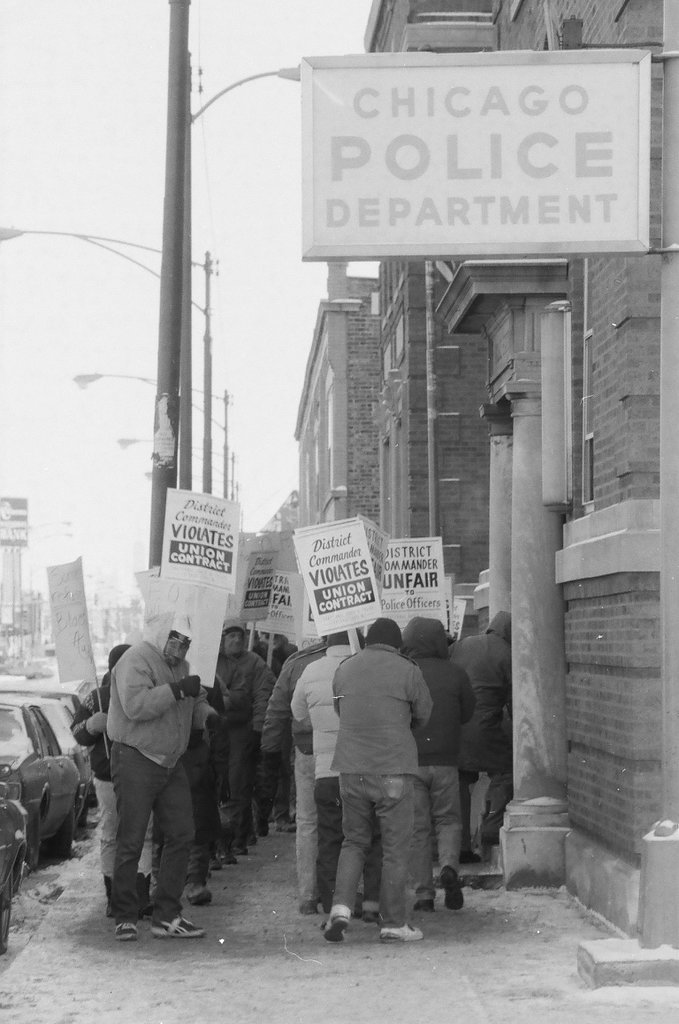 Fraternal Order of Police members protest the action of commander Leroy O'Shield - Chicago Sun-Times