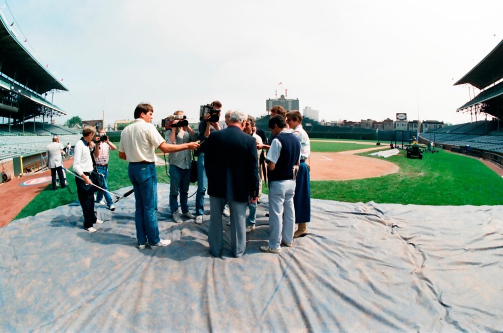Harry Caray greeting fans and players at Wrigley Field - Chicago Sun-Times