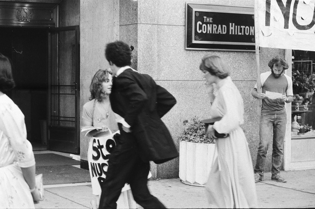 Members of Citizens Against Nuclear Power protest in front of the Hilton - Chicago Sun-Times