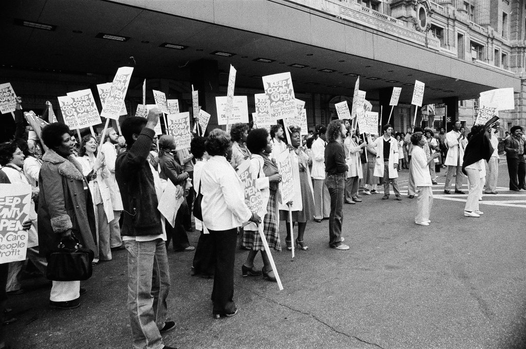 Workers from Cook County Hospital hold a protest march - Chicago Sun-Times