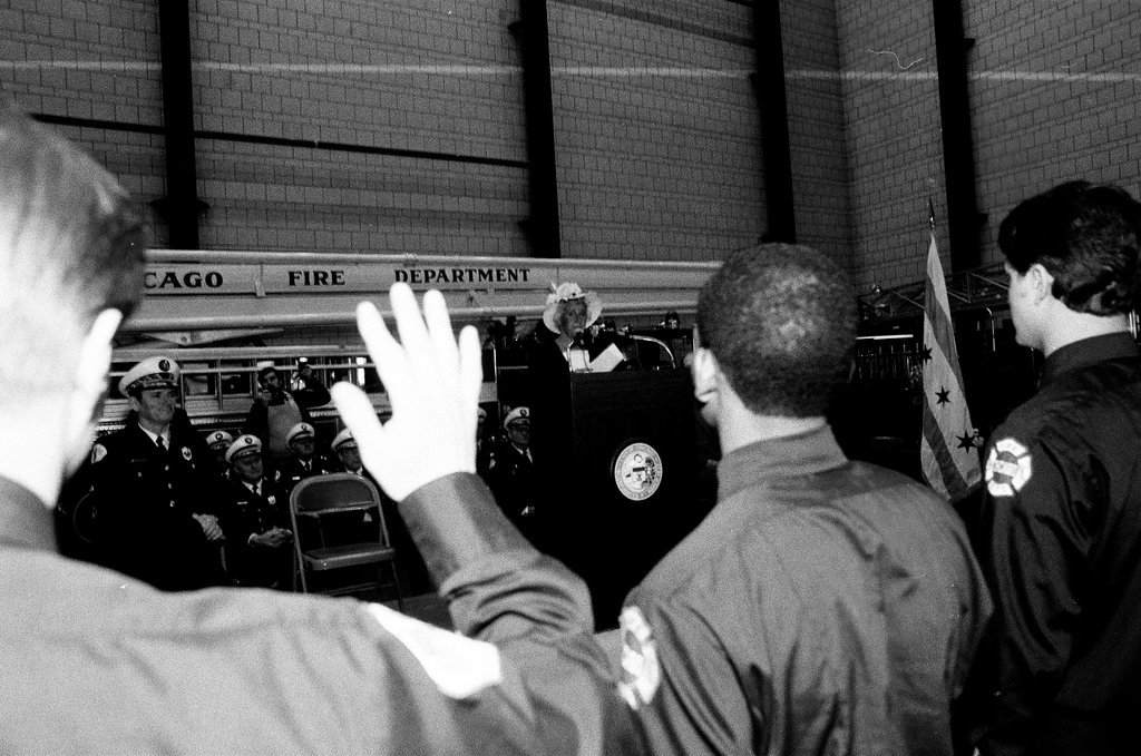 Jane Byrne swears in new firefighters - Chicago Sun-Times