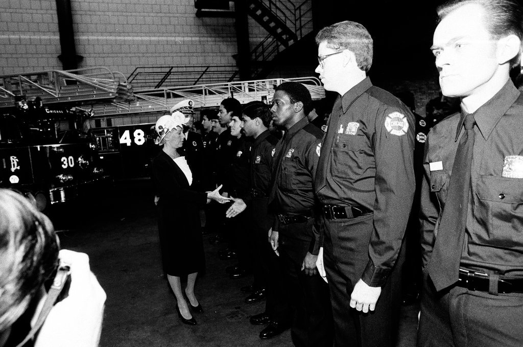 Jane Byrne swears in new firefighters - Chicago Sun-Times