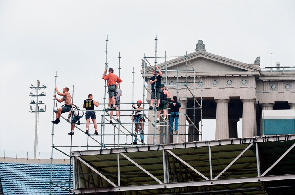 Preparations at Soldier Field for Roman Catholic Jubilee Year celebration - Richard A. Chapman for Chicago Sun-Times