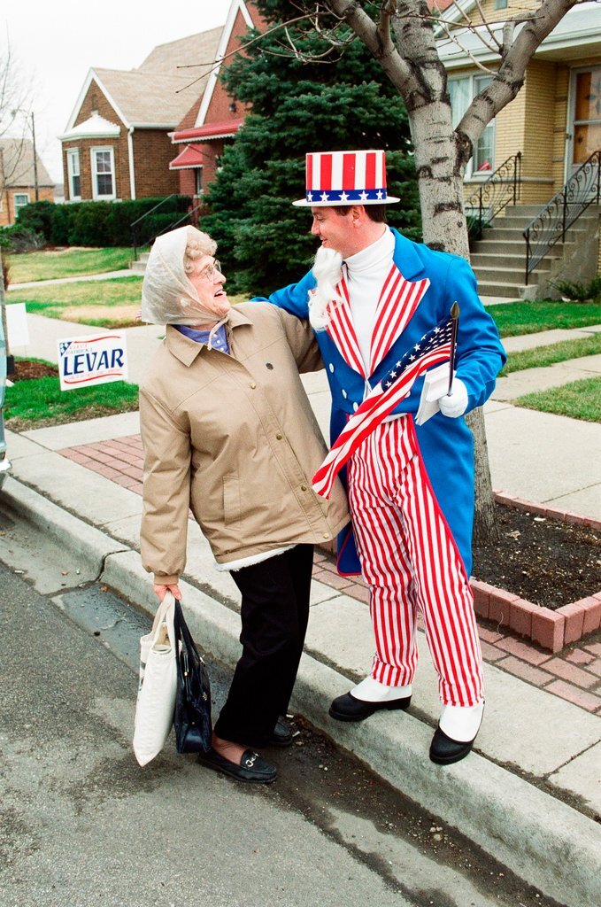 Captain Joe Lullo dresses as Uncle Sam on election day - Rich Hein for Chicago Sun-Times