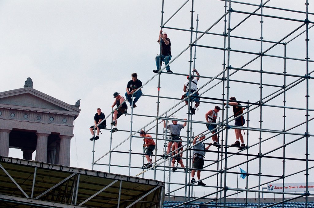 Preparations at Soldier Field for Roman Catholic Jubilee Year celebration - Richard A. Chapman for Chicago Sun-Times