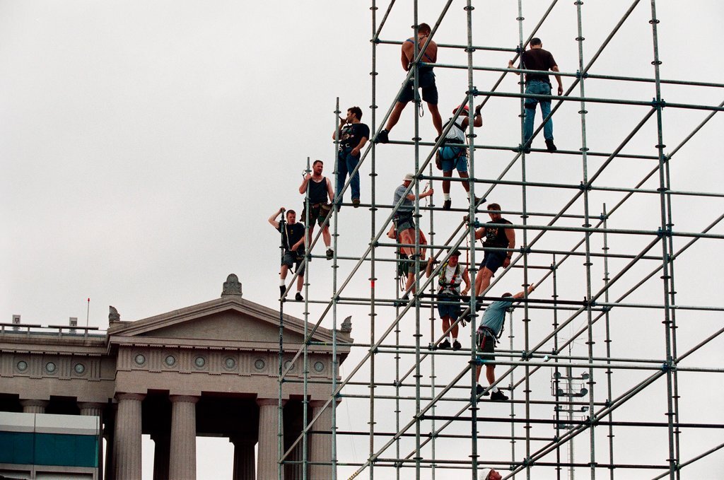 Preparations at Soldier Field for Roman Catholic Jubilee Year celebration - Richard A. Chapman for Chicago Sun-Times