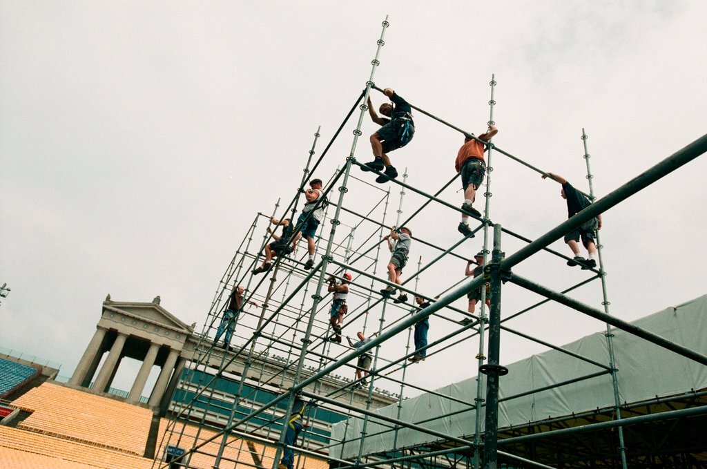 Preparations at Soldier Field for Roman Catholic Jubilee Year celebration - Richard A. Chapman for Chicago Sun-Times
