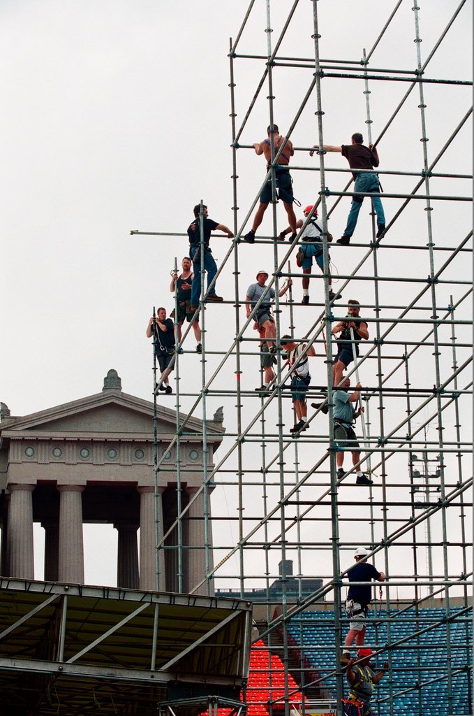 Preparations at Soldier Field for Roman Catholic Jubilee Year celebration - Richard A. Chapman for Chicago Sun-Times