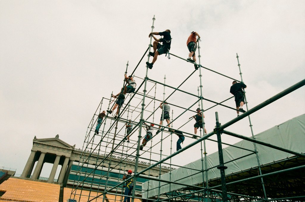 Preparations at Soldier Field for Roman Catholic Jubilee Year celebration - Richard A. Chapman for Chicago Sun-Times