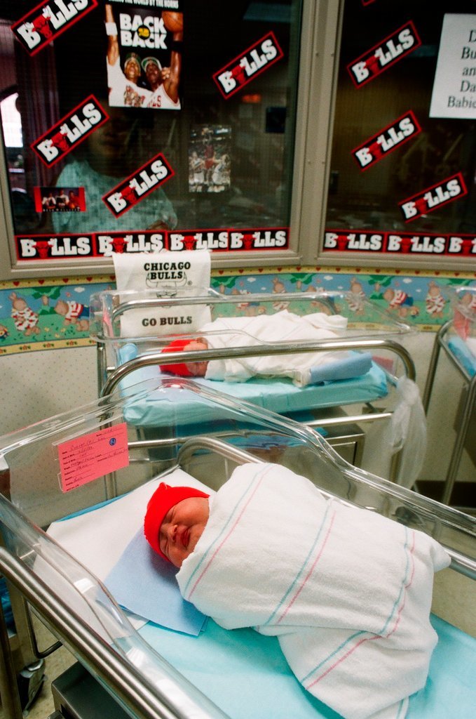 Newborns in nursery decorated in support of Chicago Bulls in the NBA Finals - Chicago Sun-Times