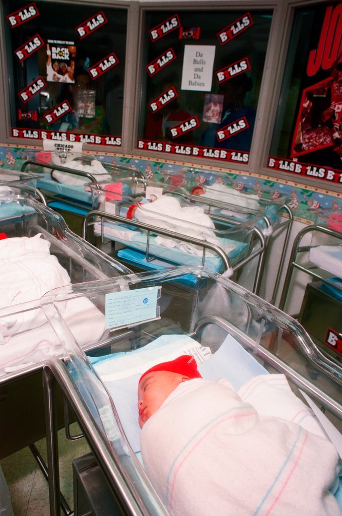 Newborns in nursery decorated in support of Chicago Bulls in the NBA Finals - Chicago Sun-Times