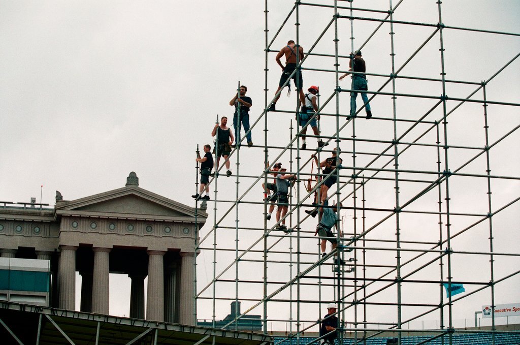 Preparations at Soldier Field for Roman Catholic Jubilee Year celebration - Richard A. Chapman for Chicago Sun-Times