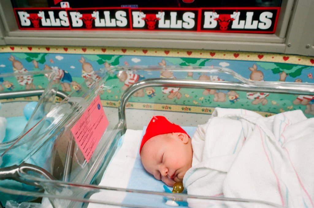 Newborns in nursery decorated in support of Chicago Bulls in the NBA Finals - Chicago Sun-Times