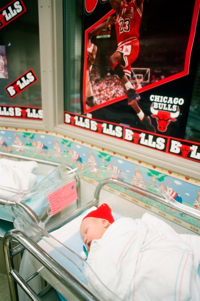 Newborns in nursery decorated in support of Chicago Bulls in the NBA Finals - Chicago Sun-Times