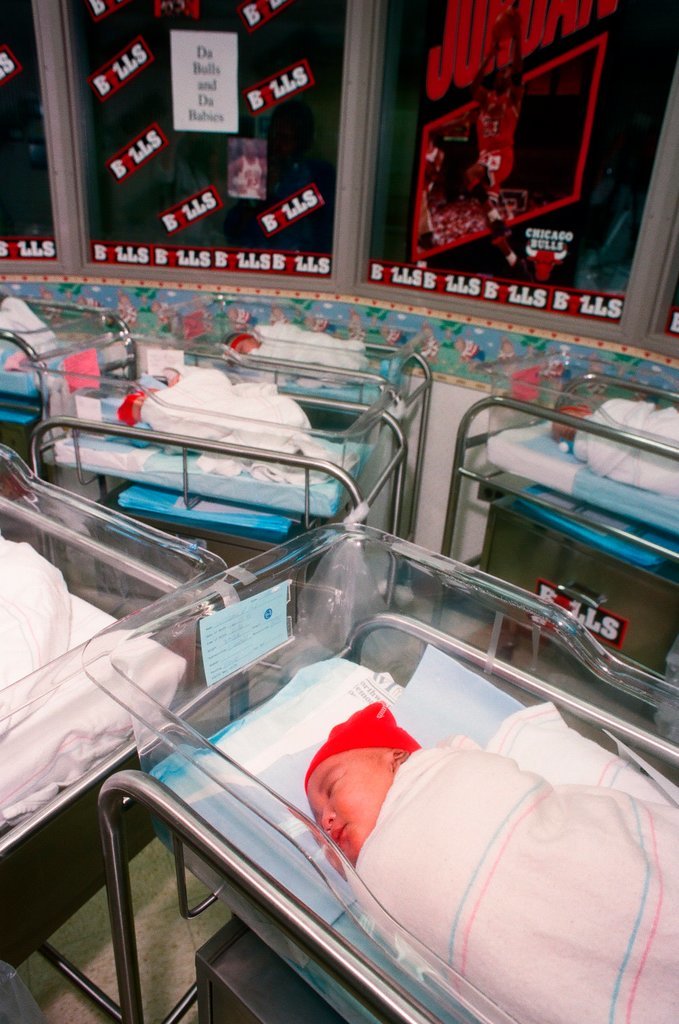 Newborns in nursery decorated in support of Chicago Bulls in the NBA Finals - Chicago Sun-Times