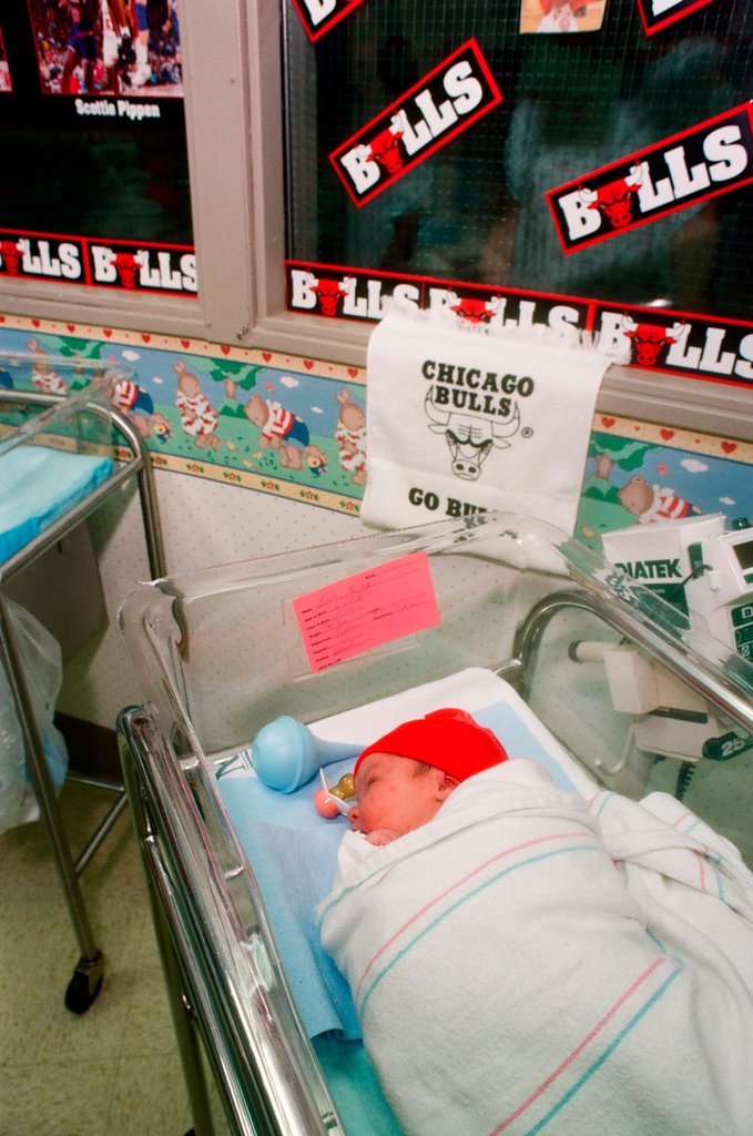 Newborns in nursery decorated in support of Chicago Bulls in the NBA Finals - Chicago Sun-Times