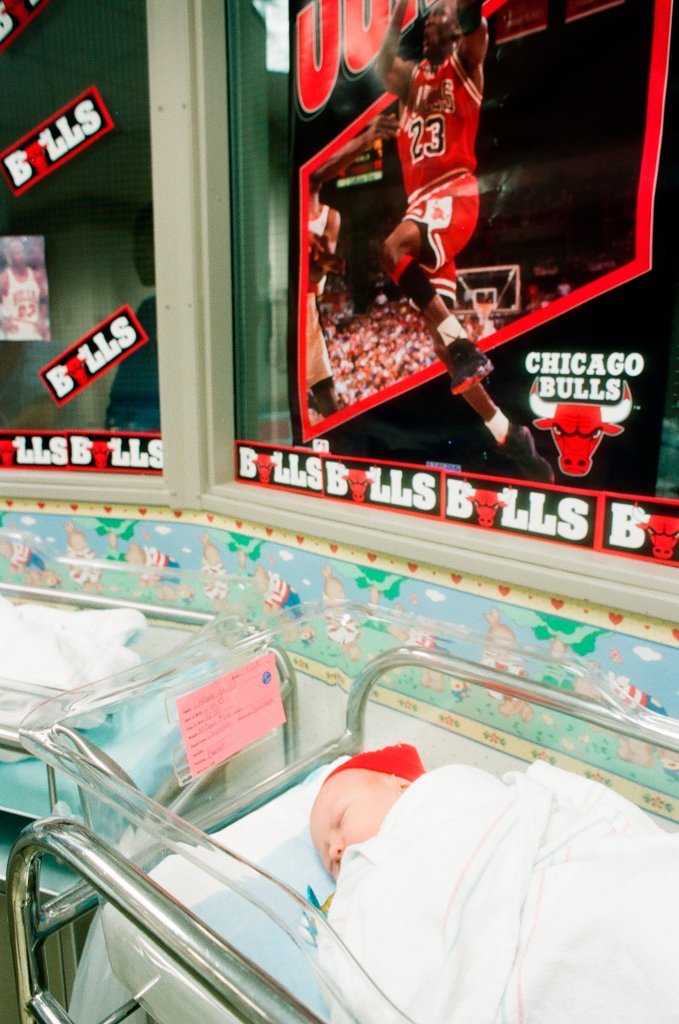 Newborns in nursery decorated in support of Chicago Bulls in the NBA Finals - Chicago Sun-Times