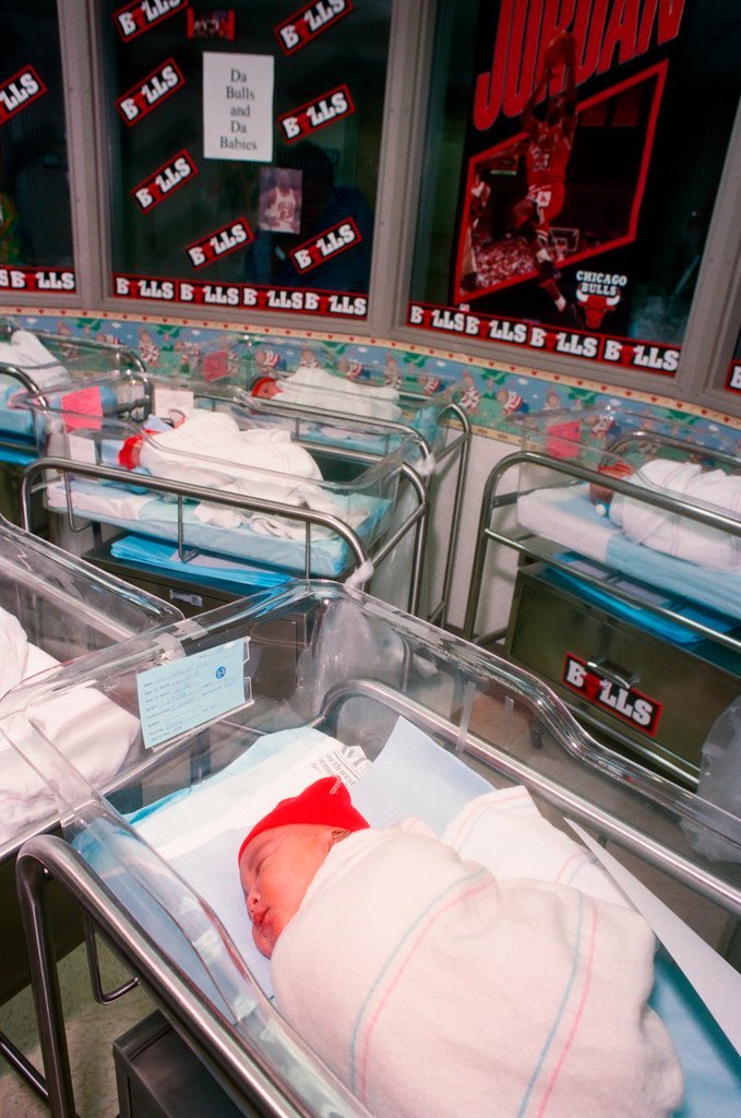 Newborns in nursery decorated in support of Chicago Bulls in the NBA Finals - Chicago Sun-Times