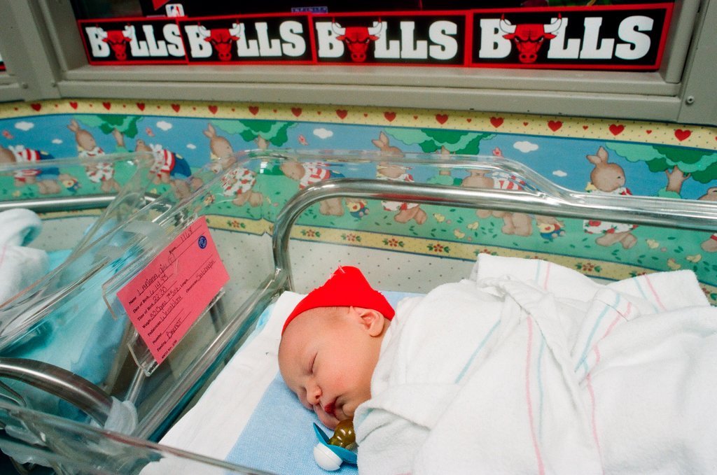 Newborns in nursery decorated in support of Chicago Bulls in the NBA Finals - Chicago Sun-Times