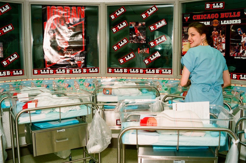 Newborns in nursery decorated in support of Chicago Bulls in the NBA Finals - Chicago Sun-Times