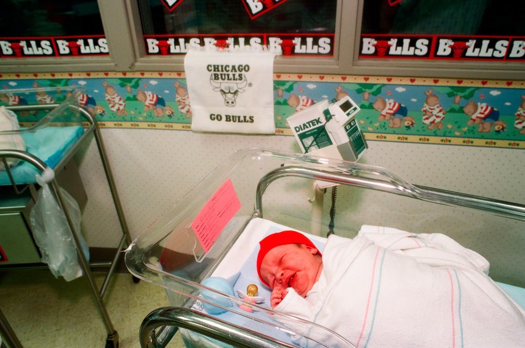 Newborns in nursery decorated in support of Chicago Bulls in the NBA Finals - Chicago Sun-Times