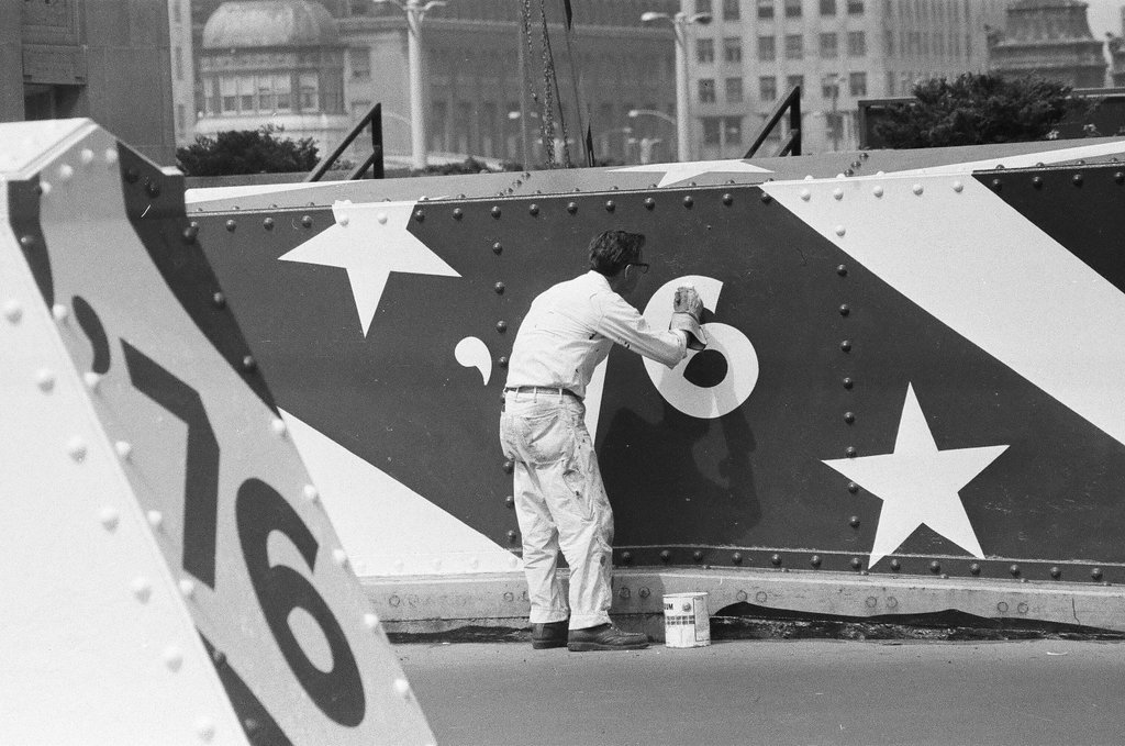 State Street Bridge decorated for Bicentennial - John Tweedle for Chicago Sun-Times