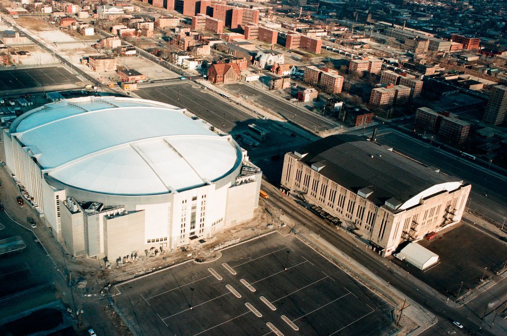 Aerial and fisheye shots of the exterior of the United Center - Chicago Sun-Times