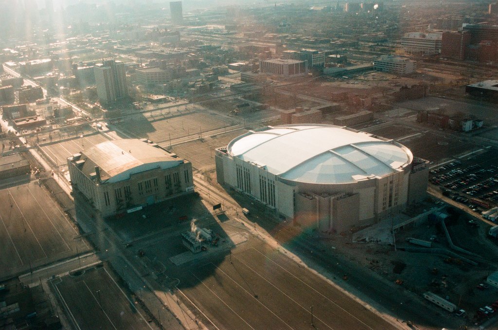 Aerial and fisheye shots of the exterior of the United Center - Chicago Sun-Times