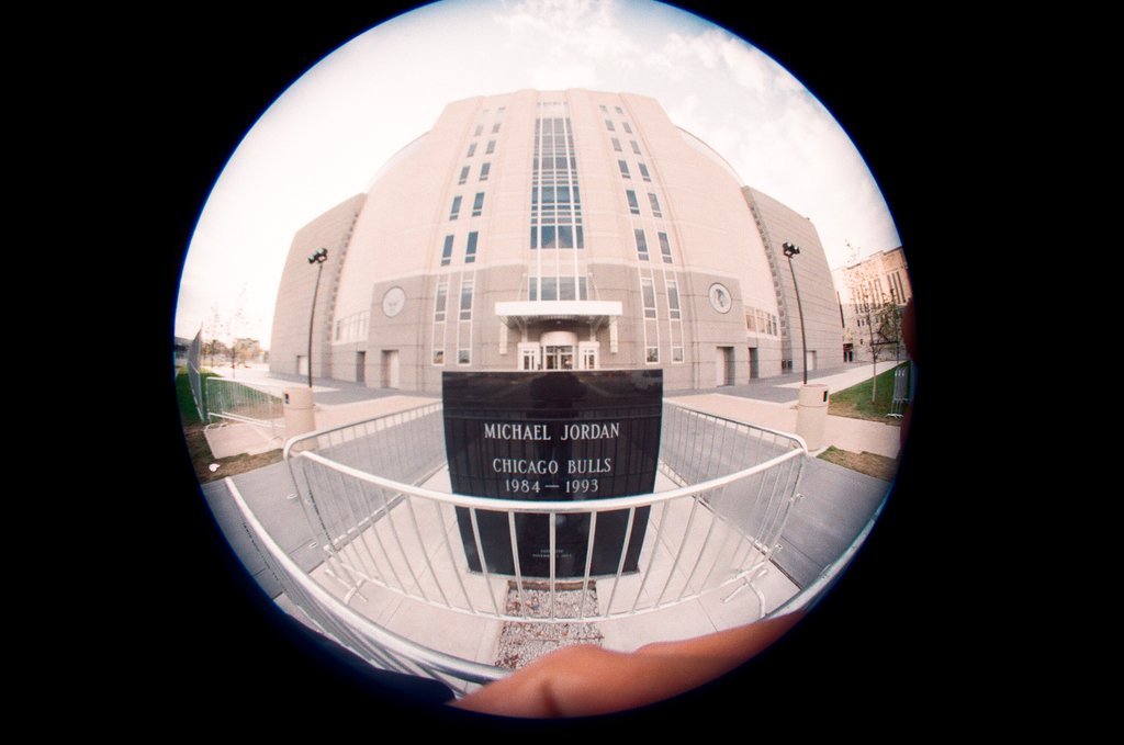 Aerial and fisheye shots of the exterior of the United Center - Chicago Sun-Times