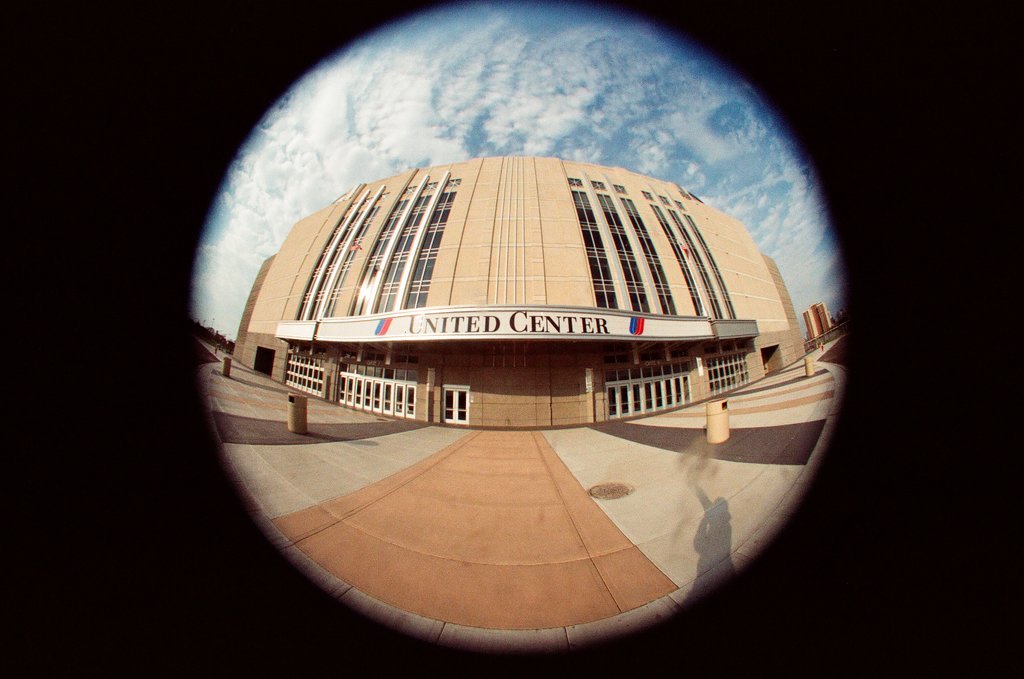 Aerial and fisheye shots of the exterior of the United Center - Chicago Sun-Times