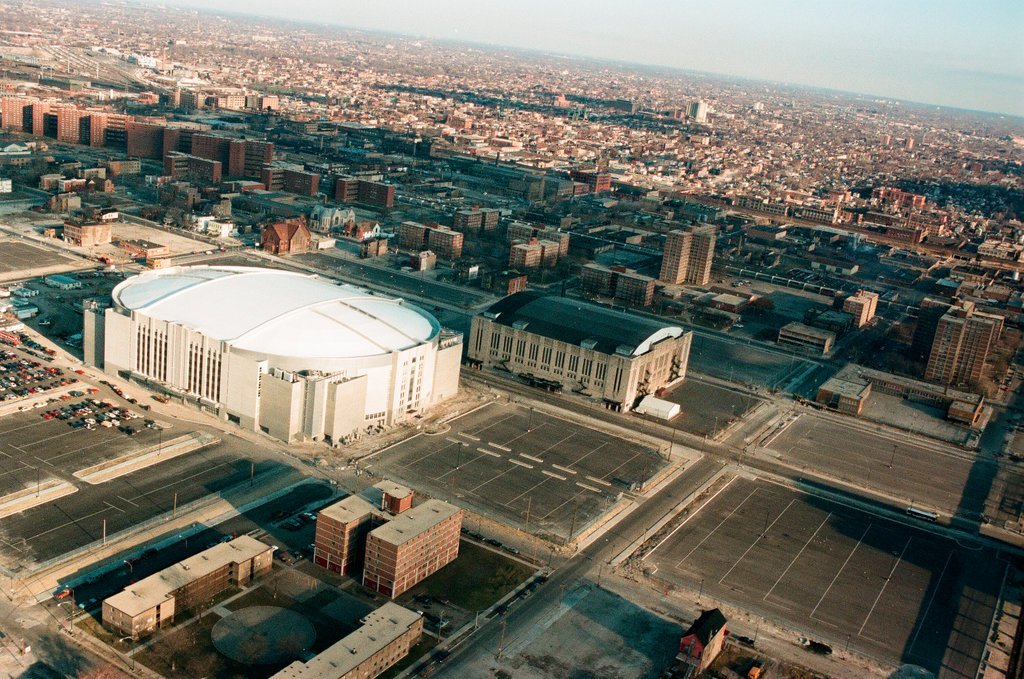 Aerial and fisheye shots of the exterior of the United Center - Chicago Sun-Times