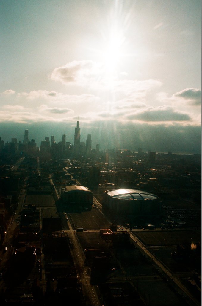 Aerial and fisheye shots of the exterior of the United Center - Chicago Sun-Times
