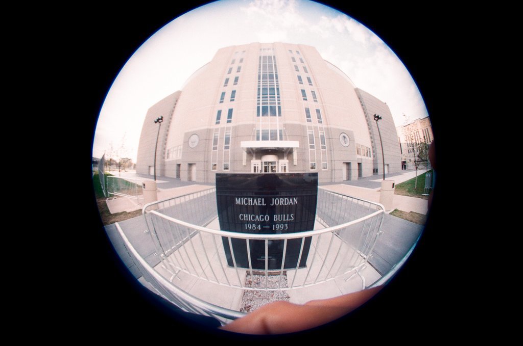 Aerial and fisheye shots of the exterior of the United Center - Chicago Sun-Times