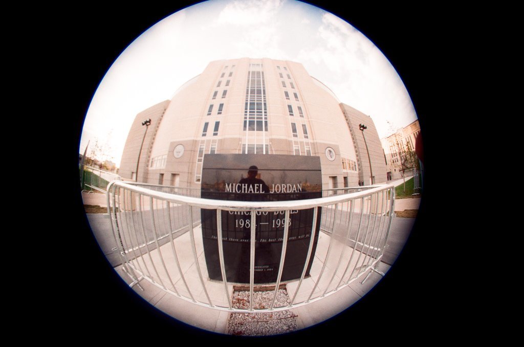 Aerial and fisheye shots of the exterior of the United Center - Chicago Sun-Times