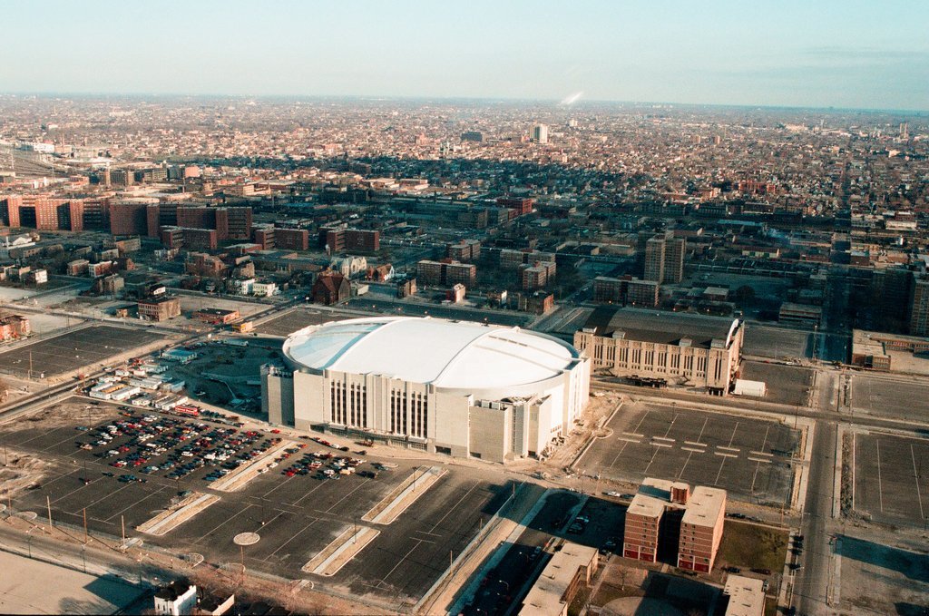 Aerial and fisheye shots of the exterior of the United Center - Chicago Sun-Times