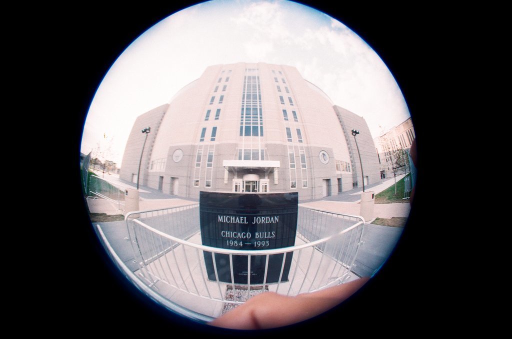 Aerial and fisheye shots of the exterior of the United Center - Chicago Sun-Times