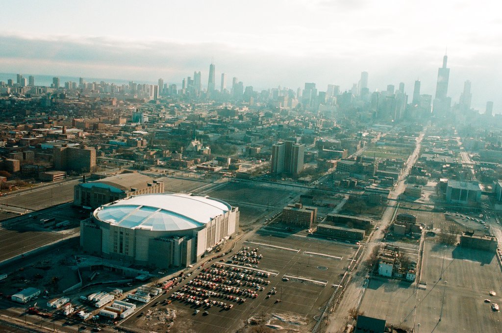 Aerial and fisheye shots of the exterior of the United Center - Chicago Sun-Times