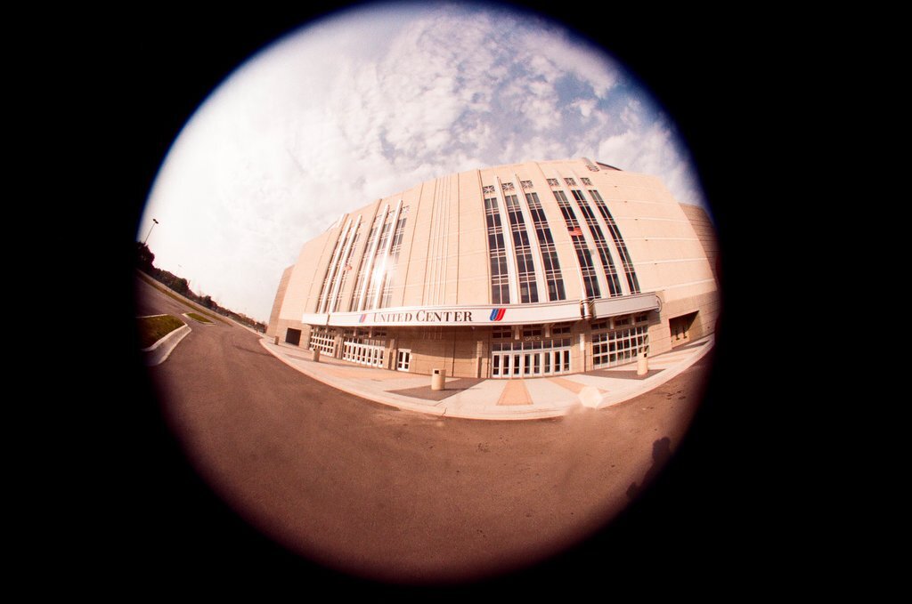Aerial and fisheye shots of the exterior of the United Center - Chicago Sun-Times