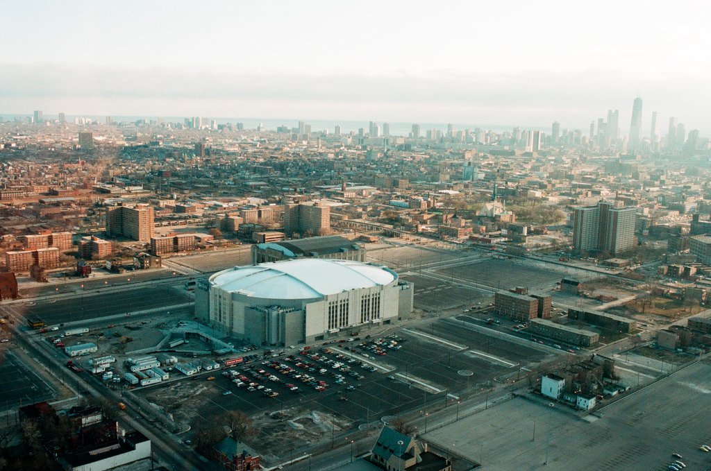 Aerial and fisheye shots of the exterior of the United Center - Chicago Sun-Times