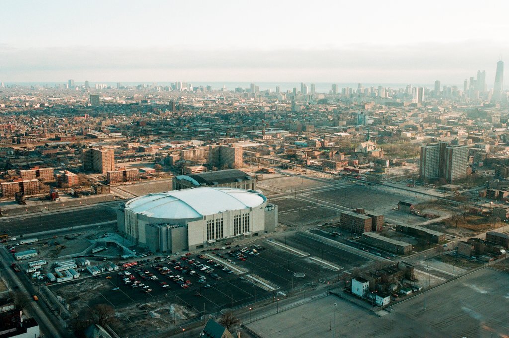 Aerial and fisheye shots of the exterior of the United Center - Chicago Sun-Times