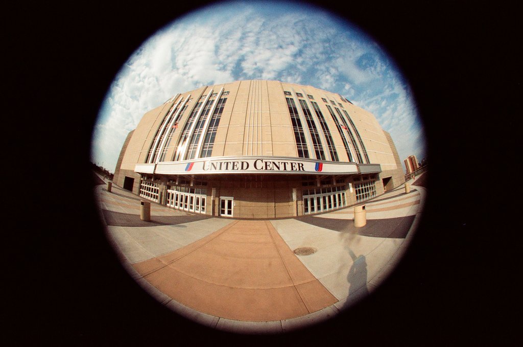 Aerial and fisheye shots of the exterior of the United Center - Chicago Sun-Times