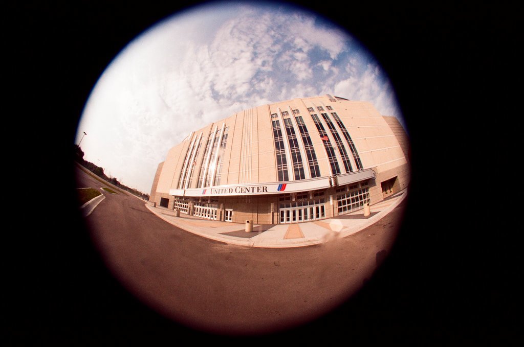 Aerial and fisheye shots of the exterior of the United Center - Chicago Sun-Times