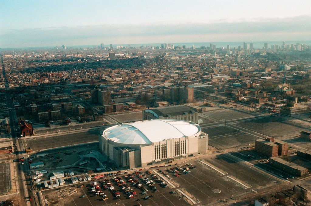 Aerial and fisheye shots of the exterior of the United Center - Chicago Sun-Times