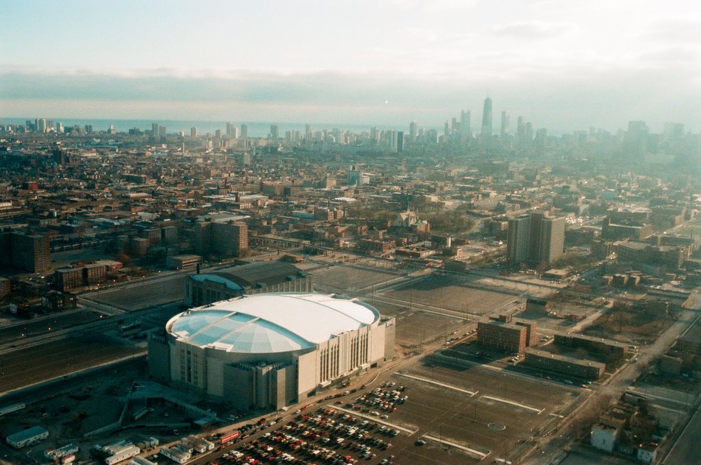 Aerial and fisheye shots of the exterior of the United Center - Chicago Sun-Times