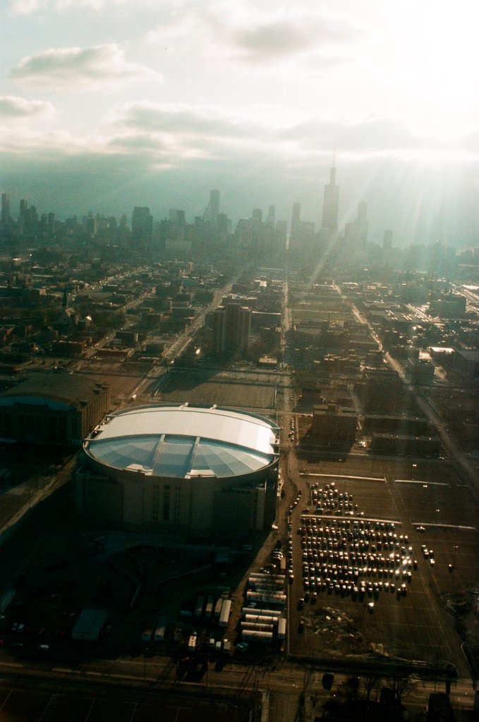 Aerial and fisheye shots of the exterior of the United Center - Chicago Sun-Times