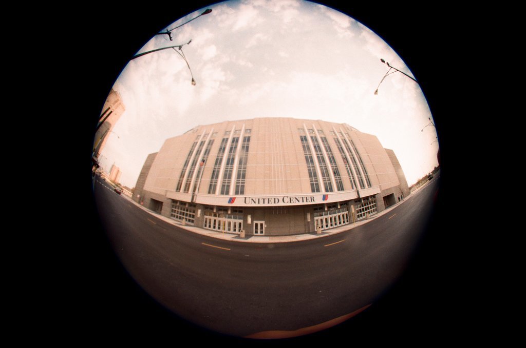 Aerial and fisheye shots of the exterior of the United Center - Chicago Sun-Times