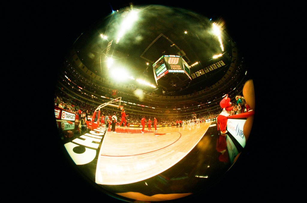 Aerial and fisheye shots of the exterior of the United Center - Chicago Sun-Times
