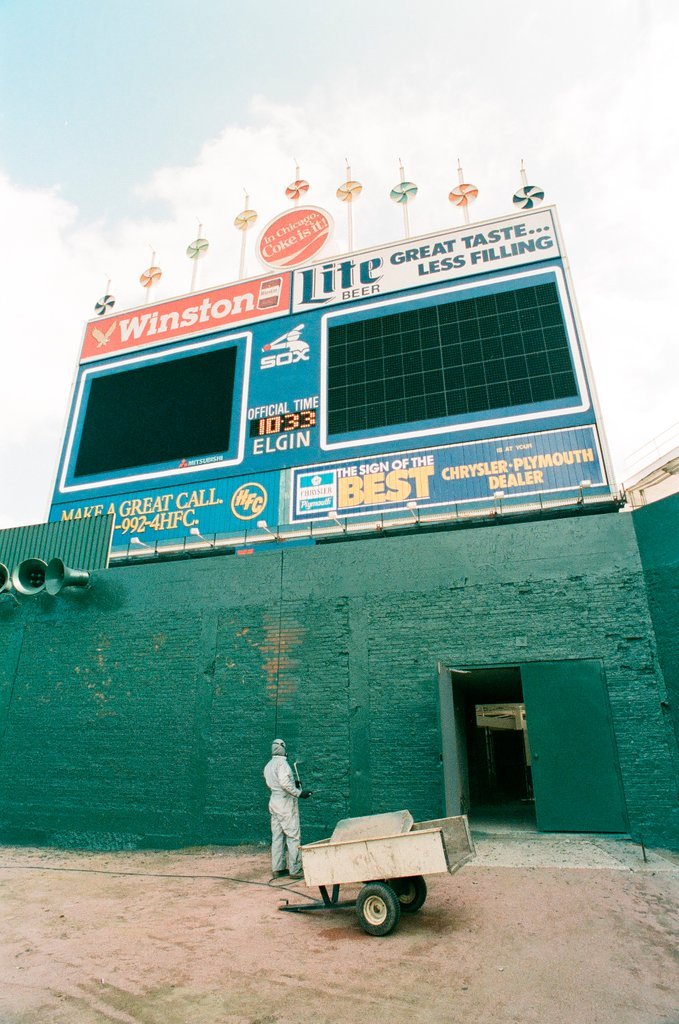 Construction crews put finishing touches on the new Comiskey Park stadium - Chicago Sun-Times