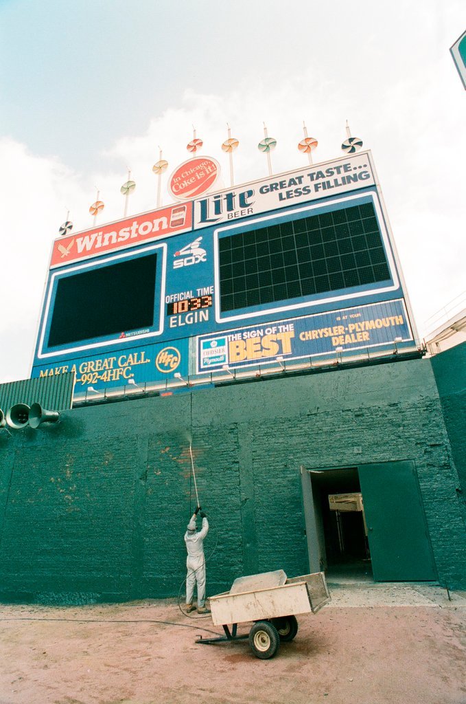 Construction crews put finishing touches on the new Comiskey Park stadium - Chicago Sun-Times